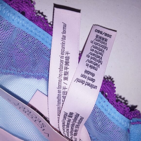 Victoria’s Secret Tease Unlined Demi Bra 36B Blue Purple Lace NWT - Picture 5 of 5